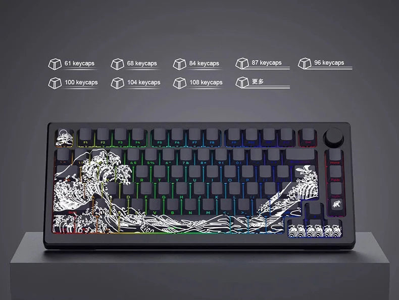 Ukiyo-e Art PBT Keycaps with Side-Engraved Translucent Design