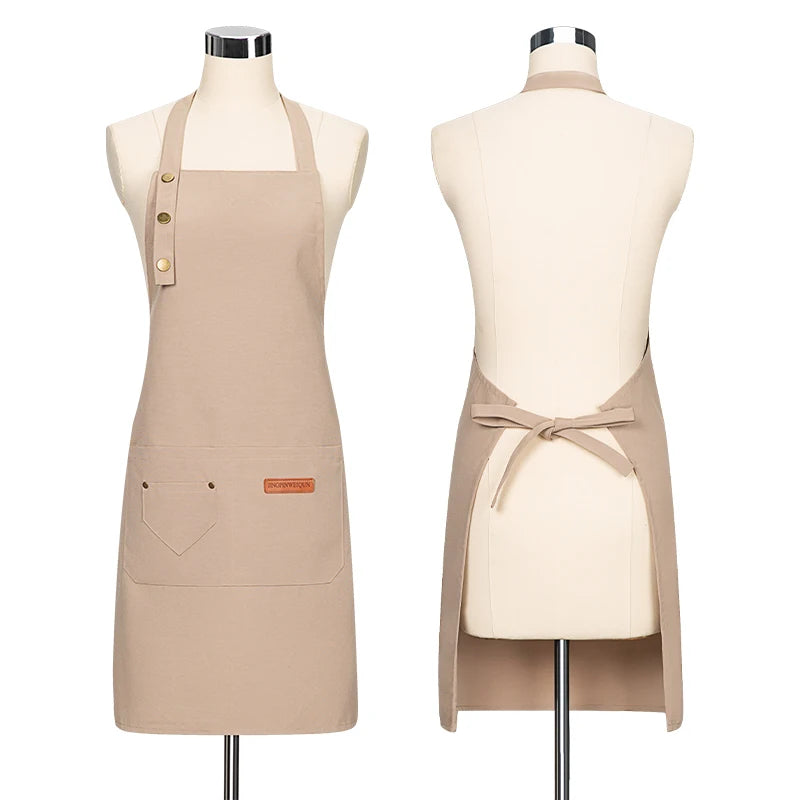 Canvas Cotton Cooking Apron with Adjustable Halter Neck and Large Pockets