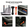 Emergency escape hammer and seatbelt cutter tools displayed in various contexts.
