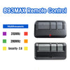 A black remote control device for a garage door featuring multi-frequency options and security features.