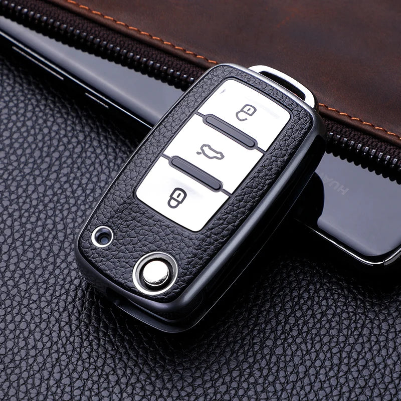 TPU Leather Car Key Case Cover for VW Volkswagen Models