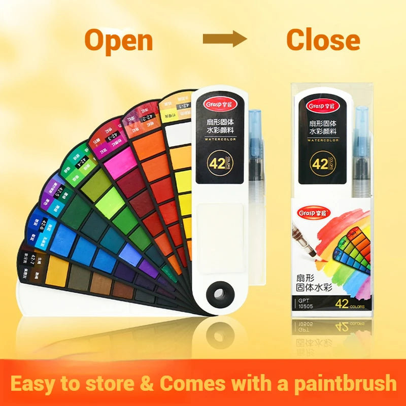 Faltbares Aquarell-Set für unterwegs mit Fächerpinsel