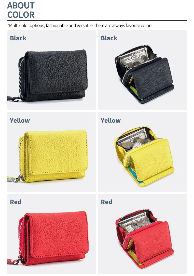Genuine Leather Mini RFID Wallet for Women