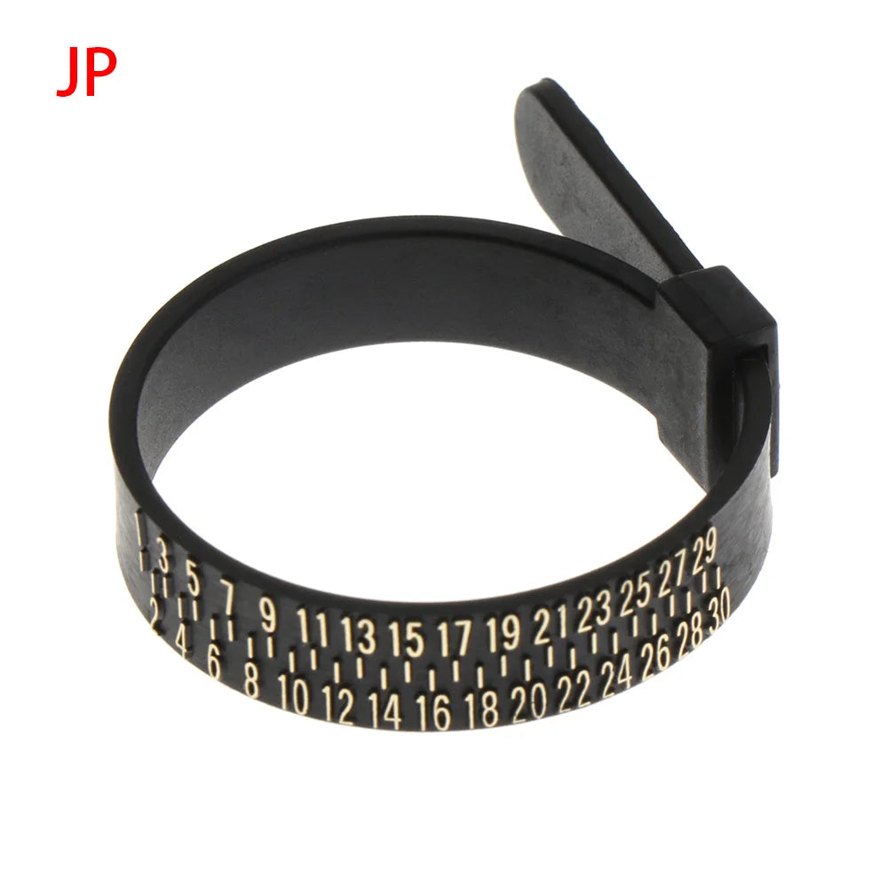 Black ring sizer measuring tool with a magnifier and adjustable ring