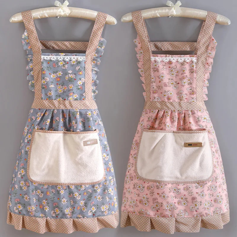 Women's Floral Kitchen Apron with Pocket & Adjustable Strap