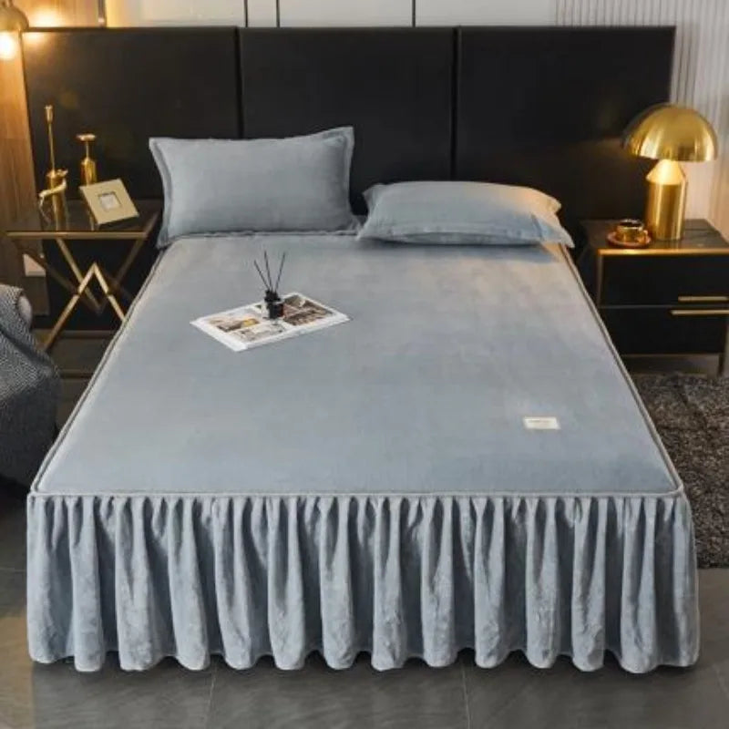 Cozy Milk Velvet Bed Skirt with Non-Slip Embroidered Trim