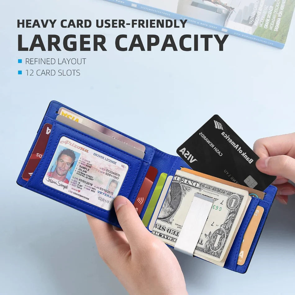 Slim RFID-Blocking Carbon Fiber Leather Wallet