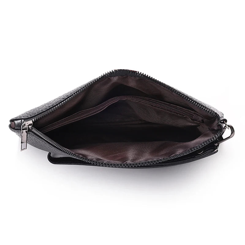 Men's Soft PU Leather Clutch Bag with Zipper Closure