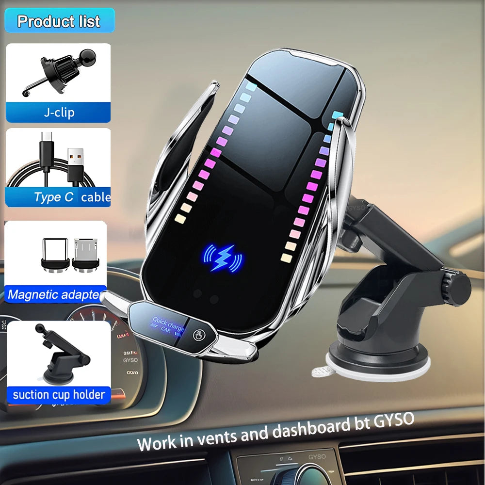 RGB Wireless Car Charger Mount for Vents and Dashboard