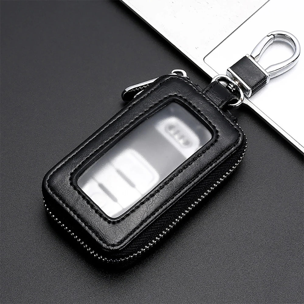 Compact Leather Key Case with Built-in Mirror