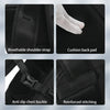 Close-up views of a black nylon laptop backpack showing breathable shoulder strap, cushion back pad, anti slip chest buckle, 