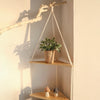 Triangle Wood Floating Wall Shelf with Macrame Rope