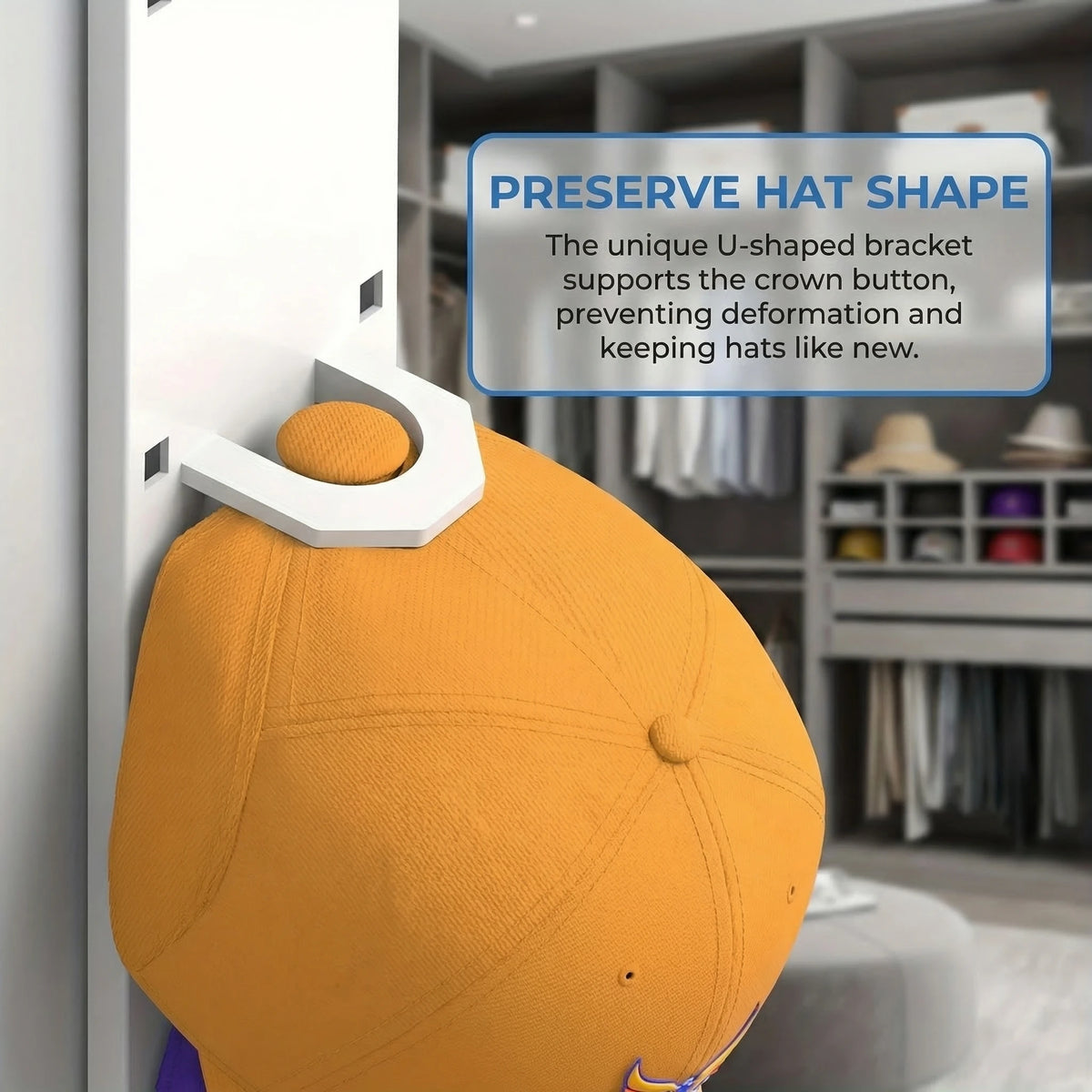 Wall-Mounted Baseball Cap Organizer for Up to 9 Hats