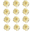 A set of twelve decorative gold metal napkin rings featuring a hollow-out floral pattern.