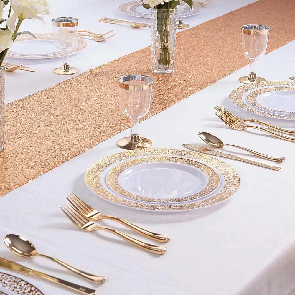 Elegant White Disposable Dinner Plates with Silver Lace Design