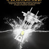 A white IP68 waterproof LED headlight bulb is shown splashing water in a dark environment.