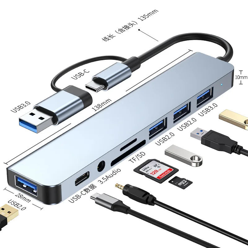 8-in-1 USB-C Hub with 4K HDMI, Gigabit Ethernet, and SD/TF Card Reader