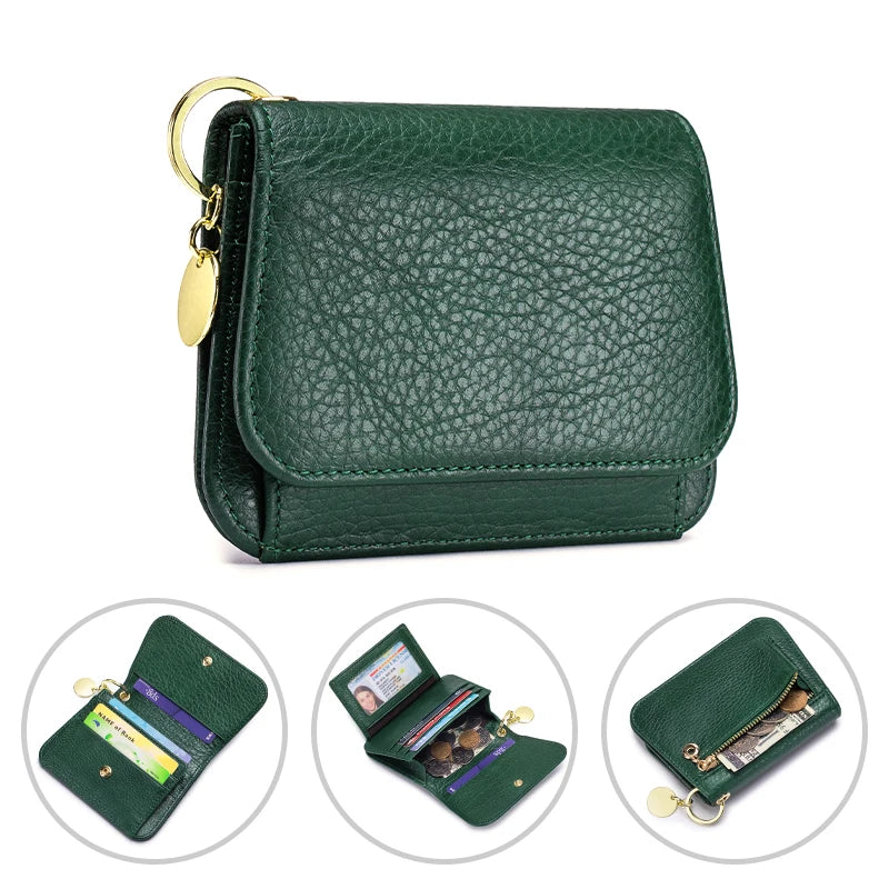 Women's RFID-Blocking Leather Wallet with Keychain and Coin Pocket