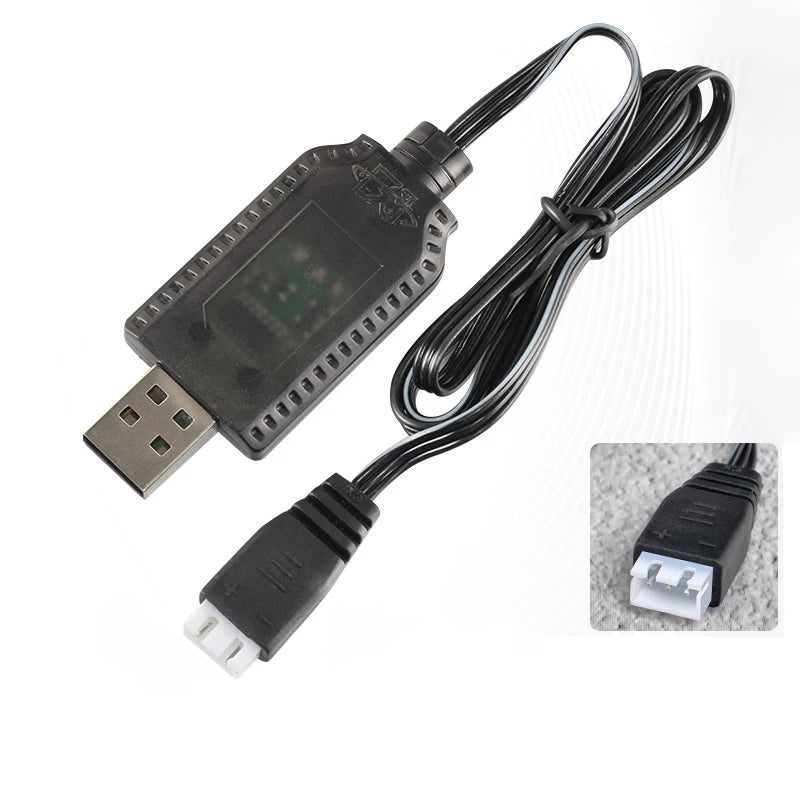 A black USB smart charger cable with a connector for Li-ion battery packs.