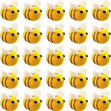 A yellow wool felt bee pompom decoration used for crafts and party supplies.