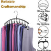 A hanger with ten large clips and trunk dip wrap for organizing pants in a closet.