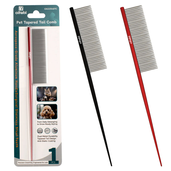 Dual-Metal Pet Grooming Comb with Tapered Tail