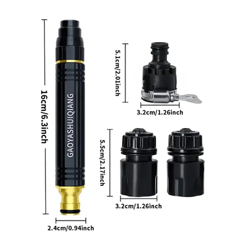 A set of adjustable high-pressure water spray nozzles for car washing and garden watering, shown with various sizes.
