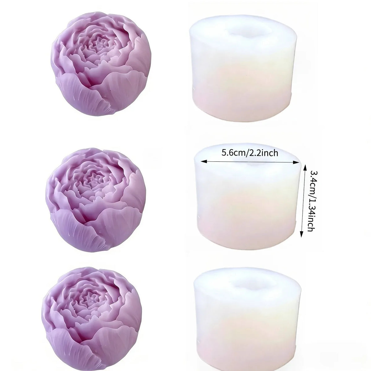 A set of silicone molds shaped like lotus flowers, shown in purple and white, for resin and craft projects.