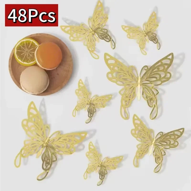 3D Rose Gold Butterfly Wall Decals for Home Decor
