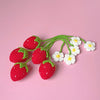 Handmade crochet strawberry and daisy flower pendant made with green yarn