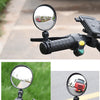 A product display showing a 360° adjustable bicycle rearview mirror mounted on a handlebar.