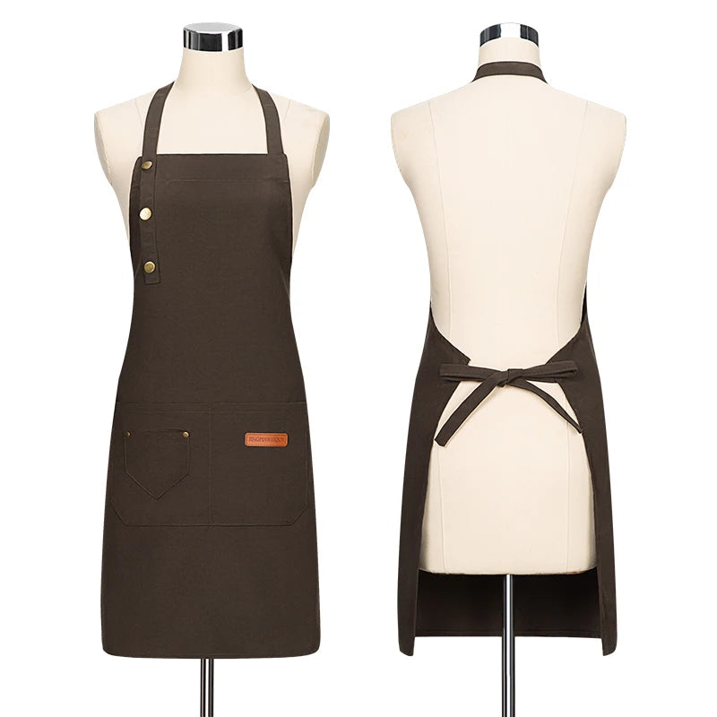 Canvas Cotton Cooking Apron with Adjustable Halter Neck and Large Pockets