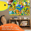 A colorful zoo animals felt storytelling board set with sticky hooks displayed on a wooden shelf.