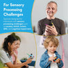 A woman and a child are interacting with a colorful 12-sided fidget cube for sensory processing challenges.