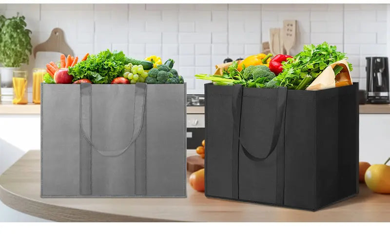Reusable Non-Woven Grocery Tote Bags, 6-Pack Foldable Shopping Bags with Long Handles