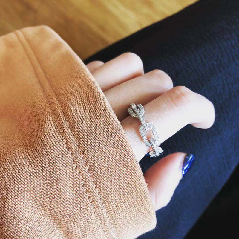 Geometric Sterling Silver Stackable Ring with Cubic Zirconia
