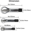 Diagram showing the dimensions of a rusty nut splitter tool with various sizes.
