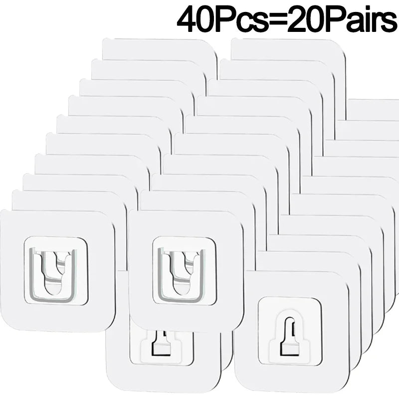A set of 40 invisible adhesive wall hooks, packaged as 20 pairs, shown in white.