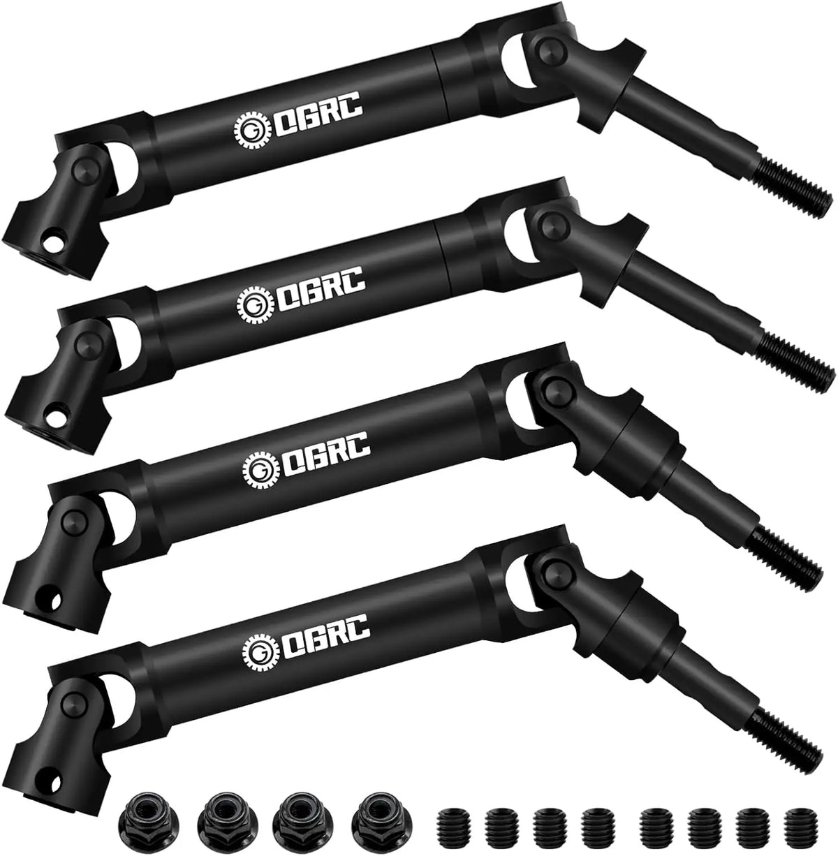 Set of heavy-duty steel CVD drive shafts for 1/10 RC trucks, black color.