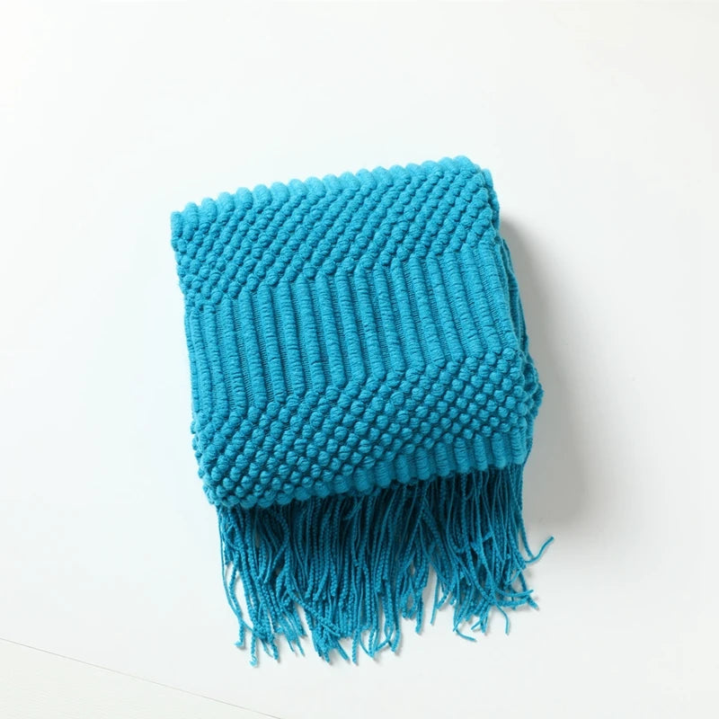 Oversized Chunky Knit Throw Blanket with Tassels
