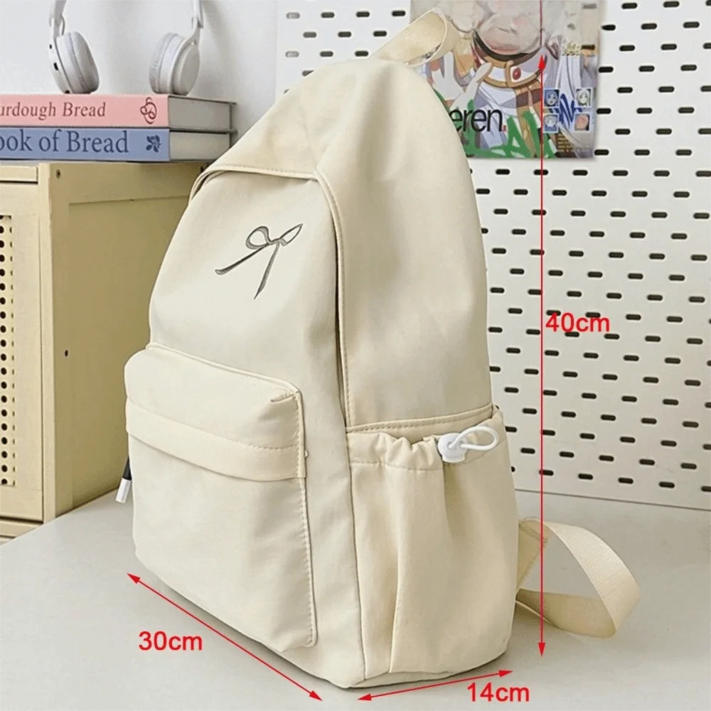 Embroidered Bow Nylon Backpack for Girls – Lightweight & Spacious