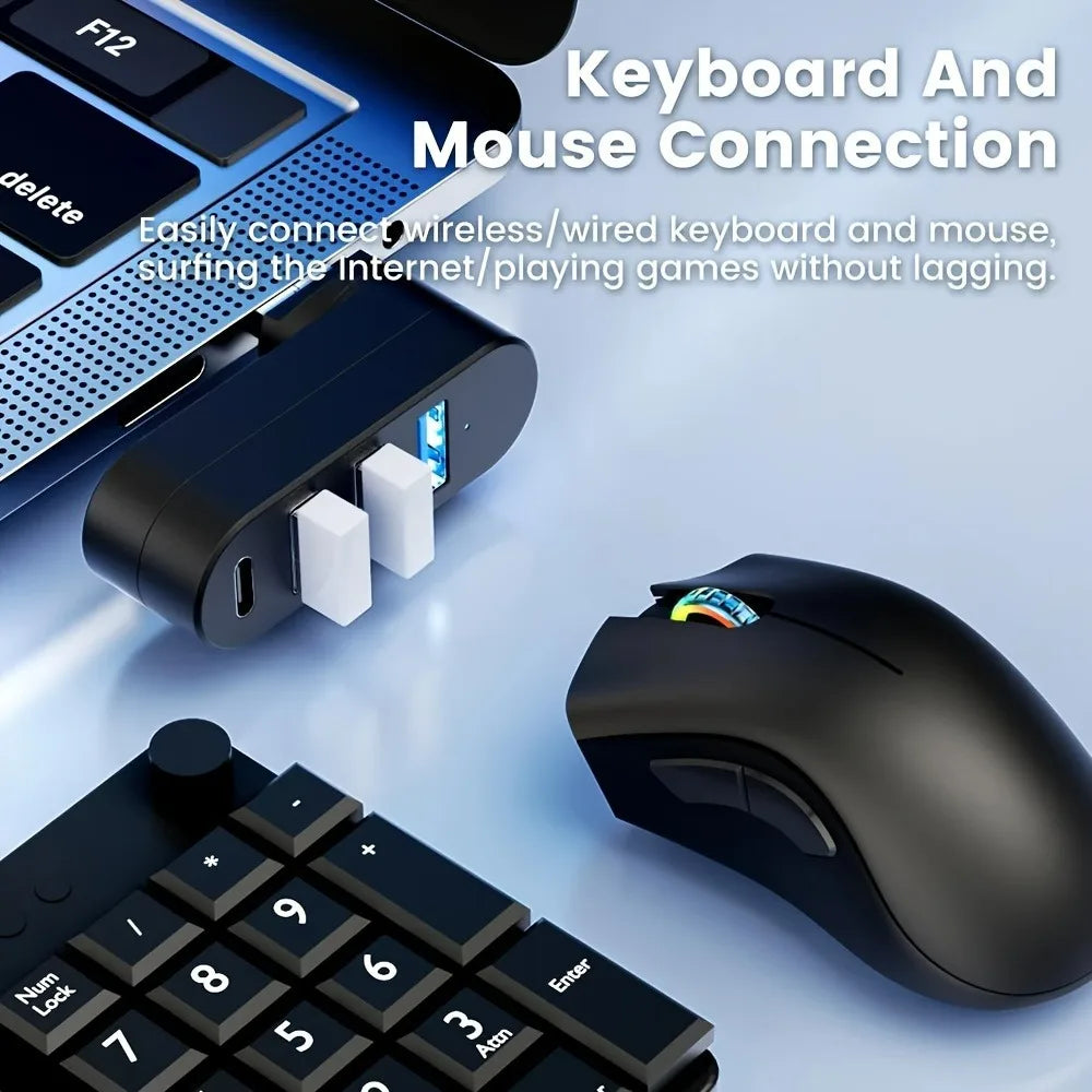 180° Rotating USB-C & USB-A Hub with 3-Port Expansion