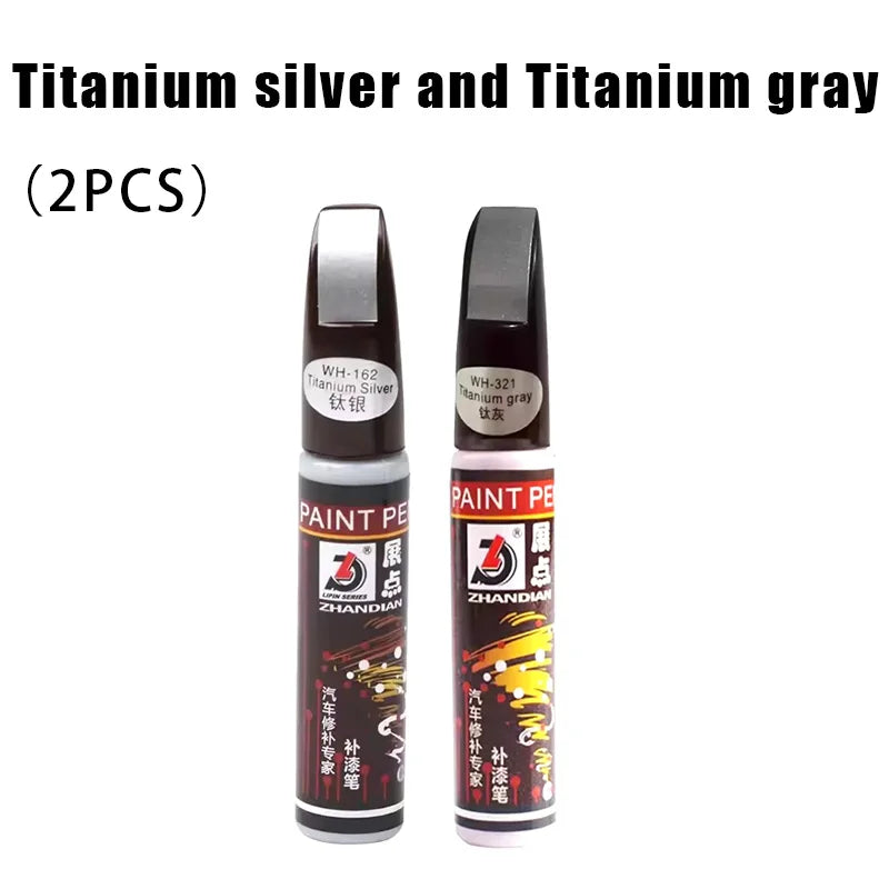 Two paint repair pens in titanium silver and titanium gray colors for touch-up work