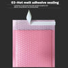 Pink padded bubble mailer with a white sealing flap