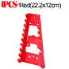Red IPS storage rack for tools with multi-slot storage.