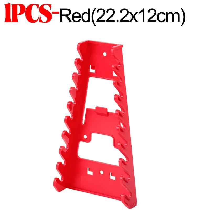 Red IPS storage rack for tools with multi-slot storage.