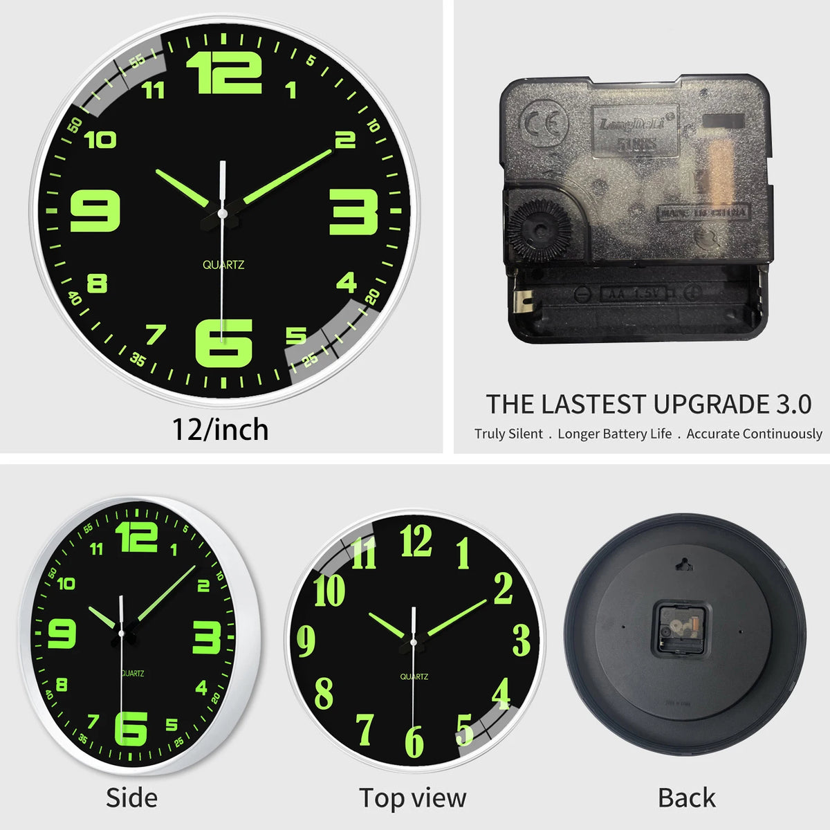 Glow-in-the-Dark Silent Wall Clock for Home Decor