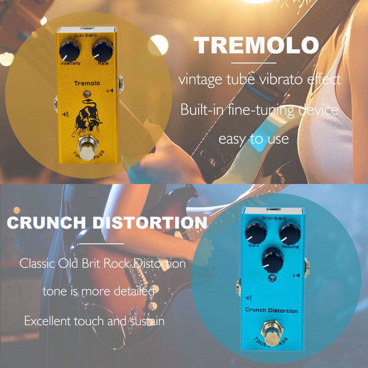 Compact Guitar Effects Pedal with 10 Classic Effect Modes