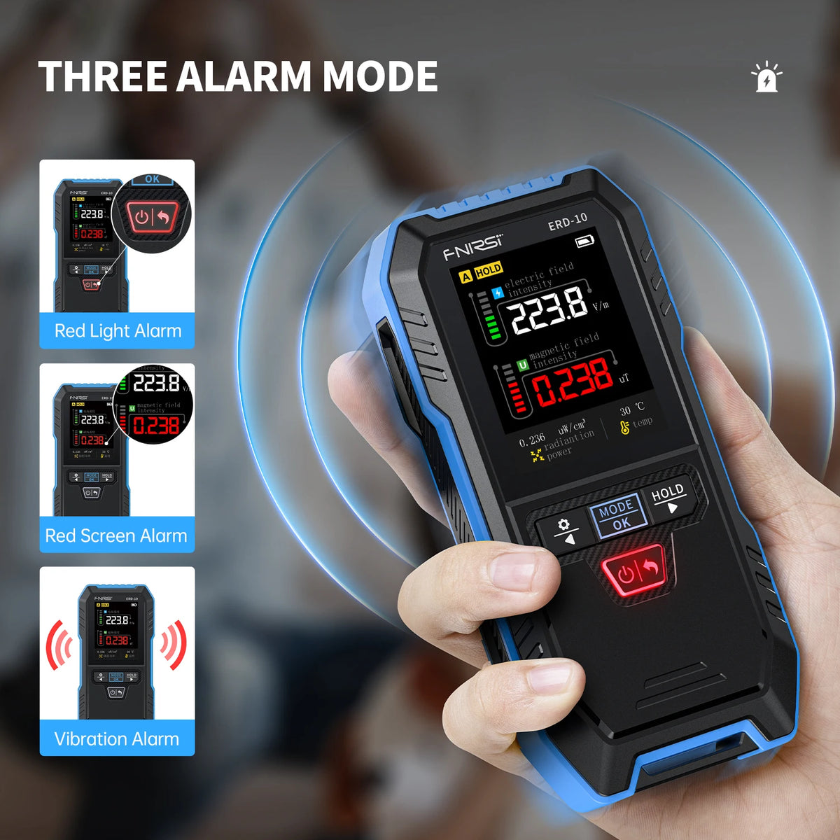 ERD-10 Multi-Function Field Safety Detector | EMF, EF & RF Meter with Alarm
