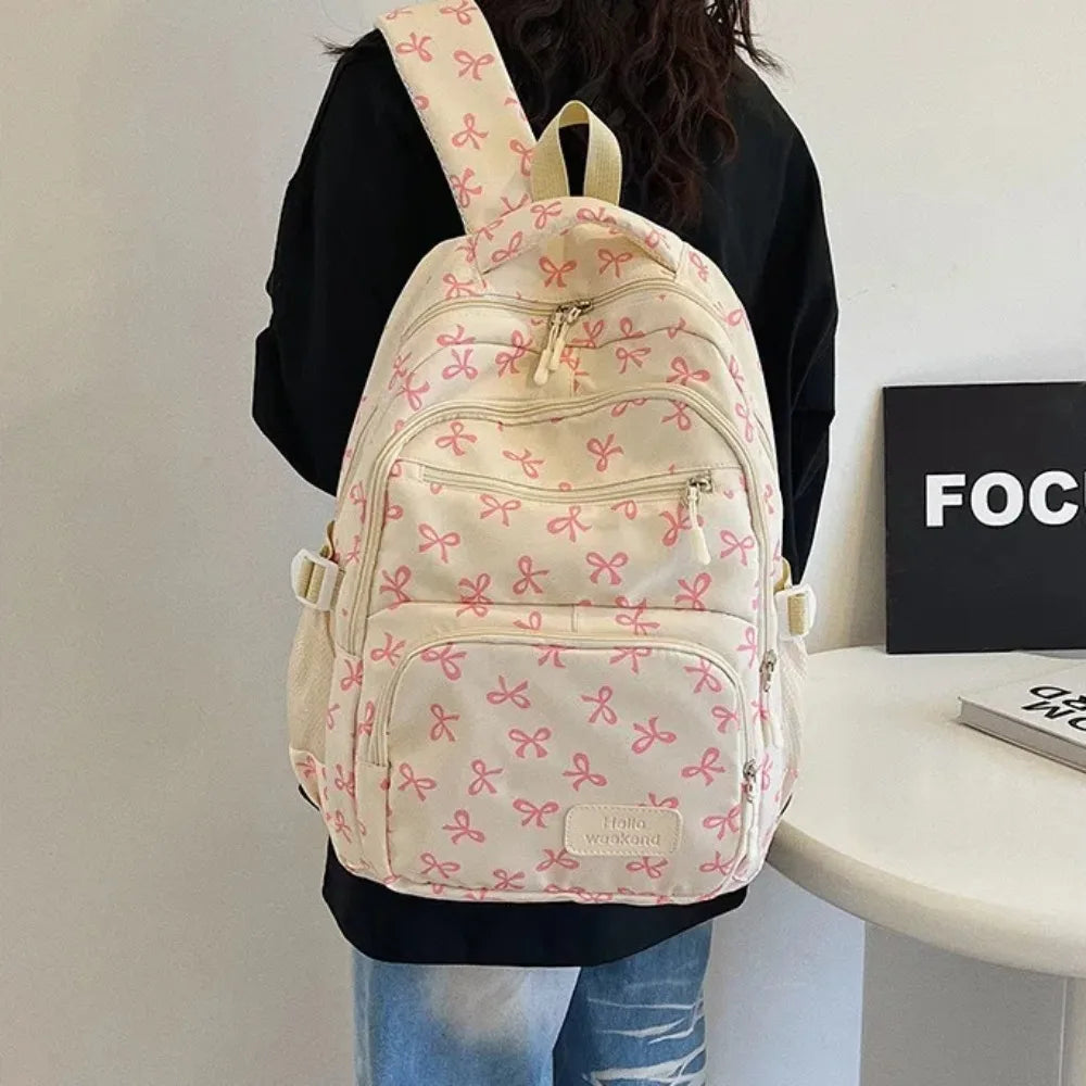 Cute Large-Capacity Bow Print Backpack Set